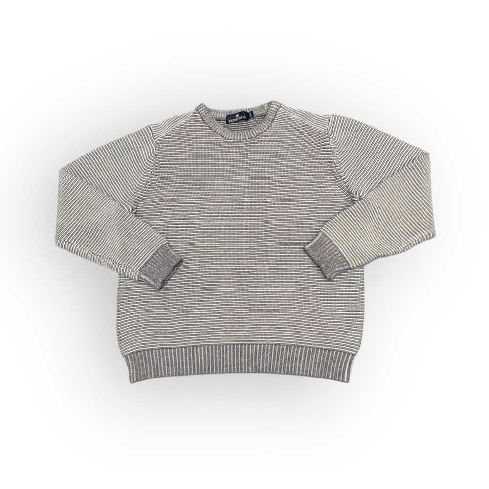 Rainforest Men’s Gray Striped Crewneck Sweater Size M Cotton Knit Pullover - Picture 4 of 7